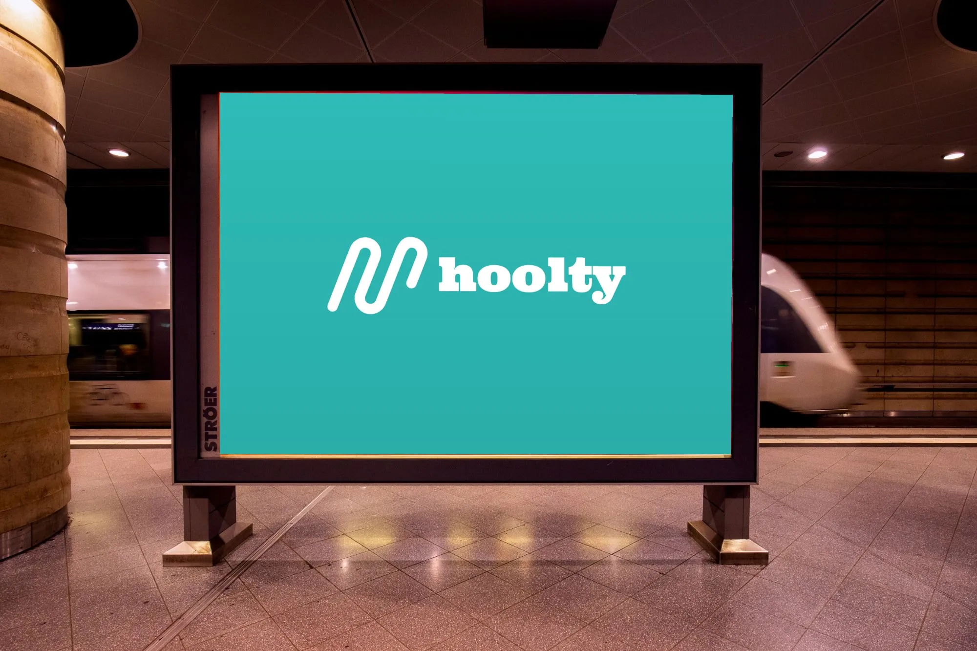 Hoolty billboard on an underground platform